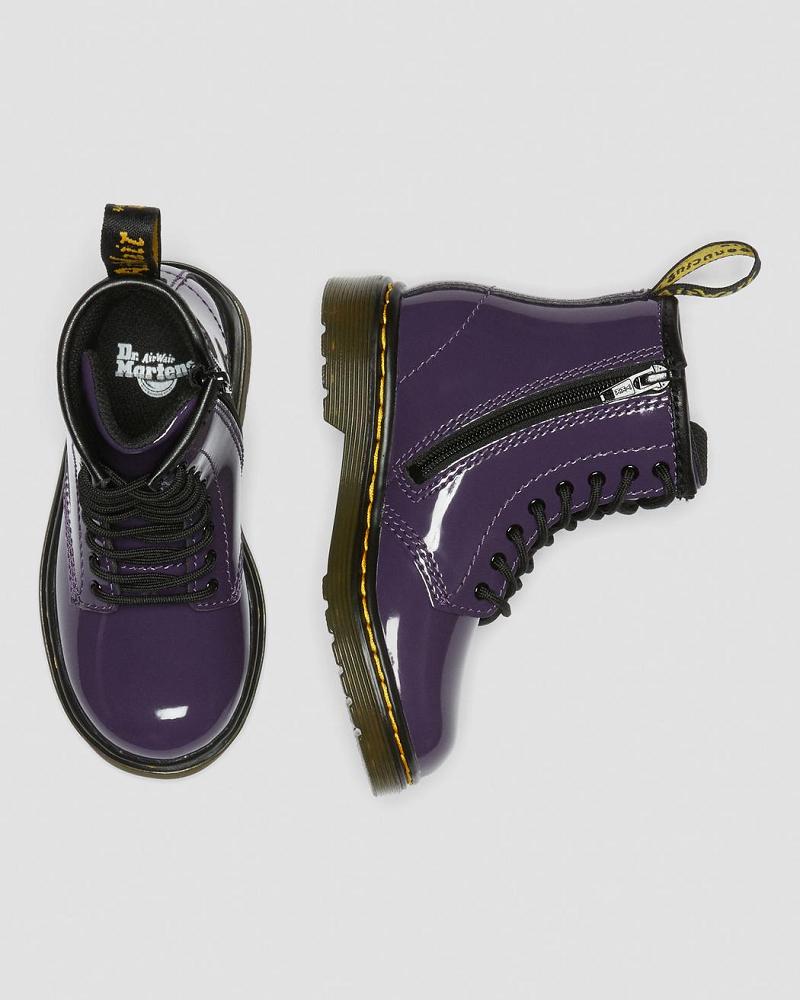 Kids' Dr Martens Toddler 1460 Patent Leather Lace Up Boots Purple | AU 702DFM